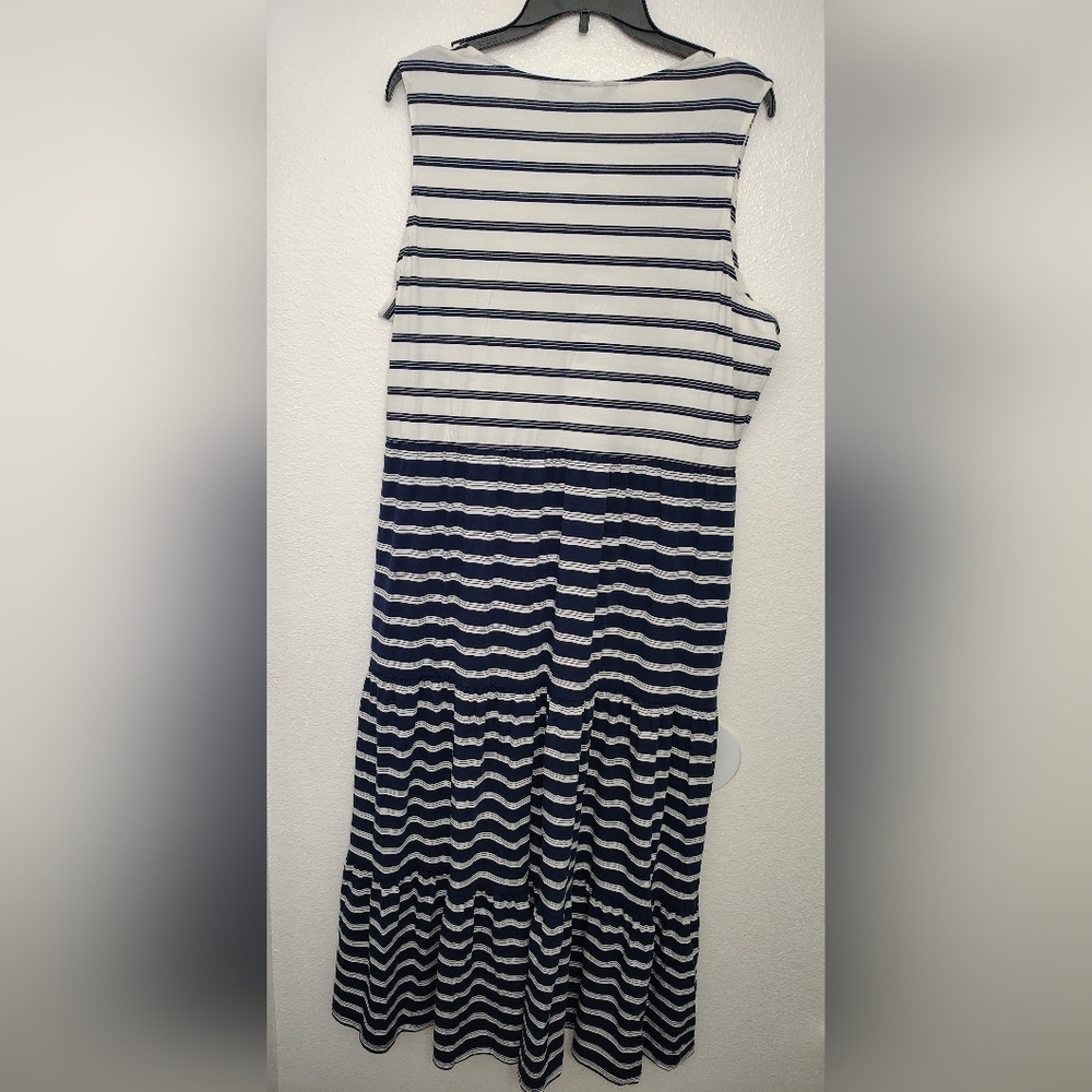 Lands' End Blue and White Sleeveless Sailor Maxi Dress Sz XLP / 18 - Picture 6 of 9